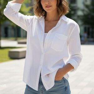 American Colors by Alex Lehr White Organic Cotton Button Down Shirt Sheer S